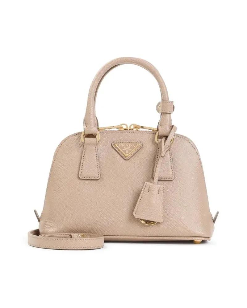 Prada Hobo Bags Structured Calf Leather Shoulder Bag beige Beige