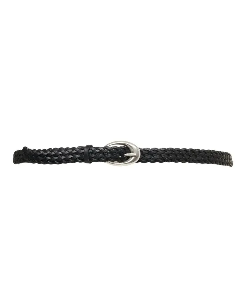 Orciani Gürtel Braided Leather Belt With Rounded Metal Buckle schwarz Schwarz