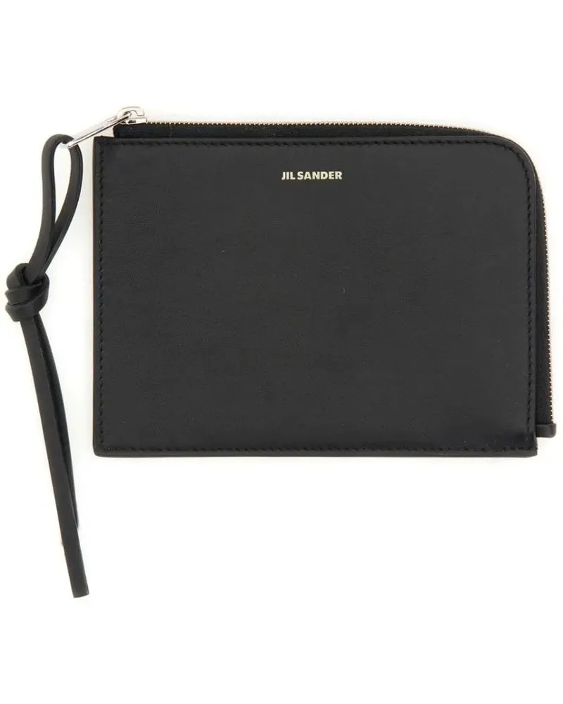 Jil Sander Portemonnaies Black Leather Wallet With Subtle Logo schwarz Schwarz