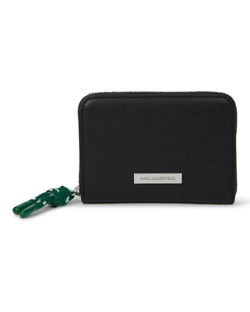 Karl Lagerfeld Portemonnaie Ikon Glattes kleines Portemonnaie mit Reißverschlu schwarz Schwarz