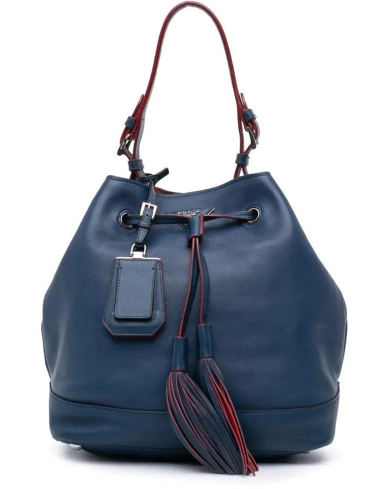Prada Hobo Bags Soft Calf Tassel Convertible Drawstring Bucket Bag blau Blau