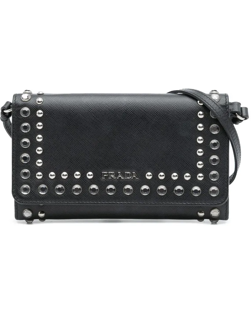 Prada Hobo Bags Saffiano Crystal Studded Wallet on Strap schwarz Schwarz