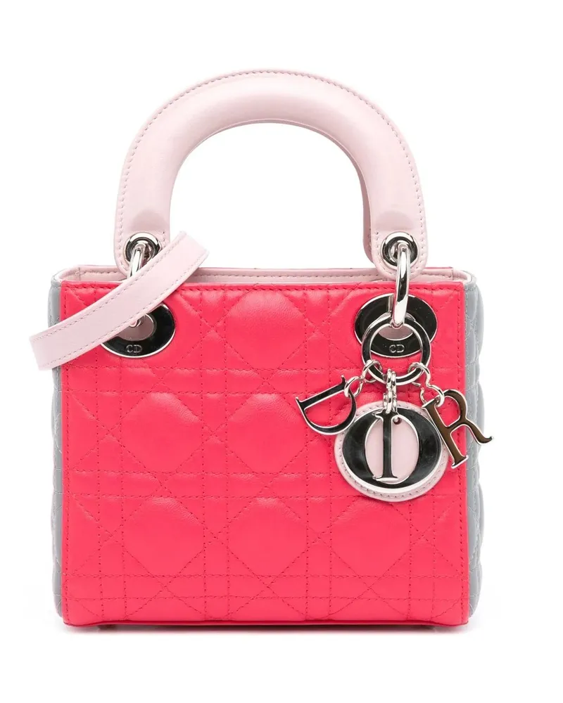 Dior Hobo Bags 2014 Mini Tricolor Lambskin Cannage Lady Dior rosa Gold