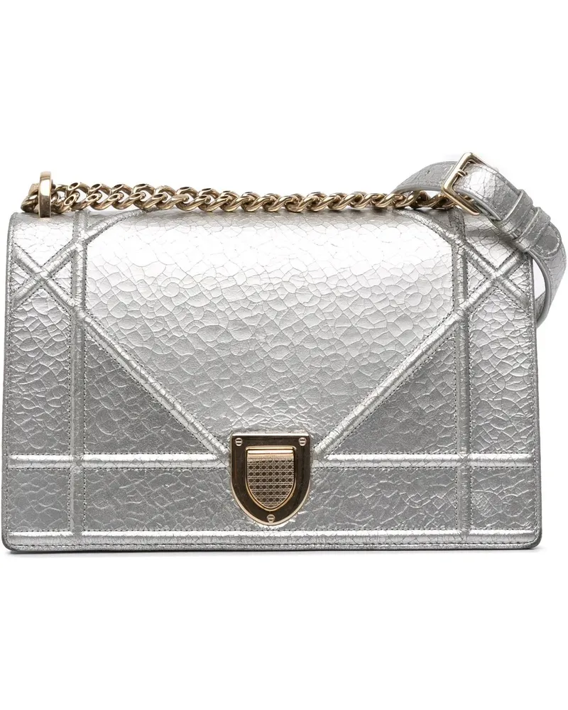 Dior Hobo Bags Medium Metallic Ceramic Effect Deerskin Diorama Fl silberfarben Silber