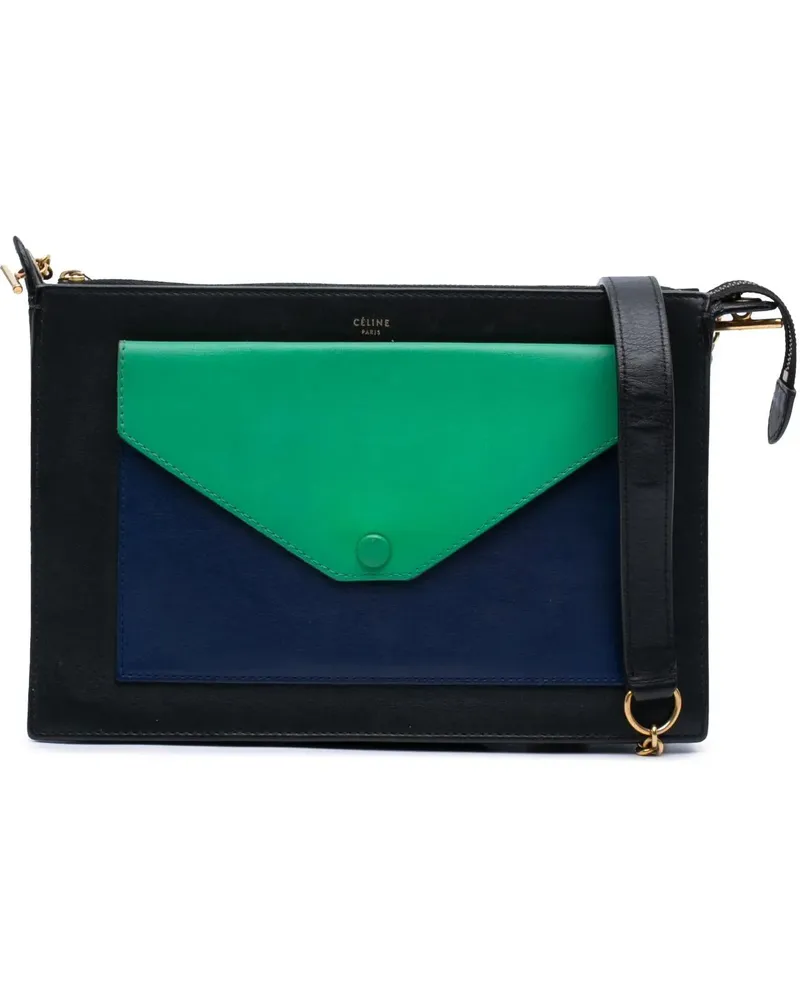 Celine Hobo Bags 2015 Tricolor Leather Pocket Envelope Zip Crossbod schwarz Schwarz