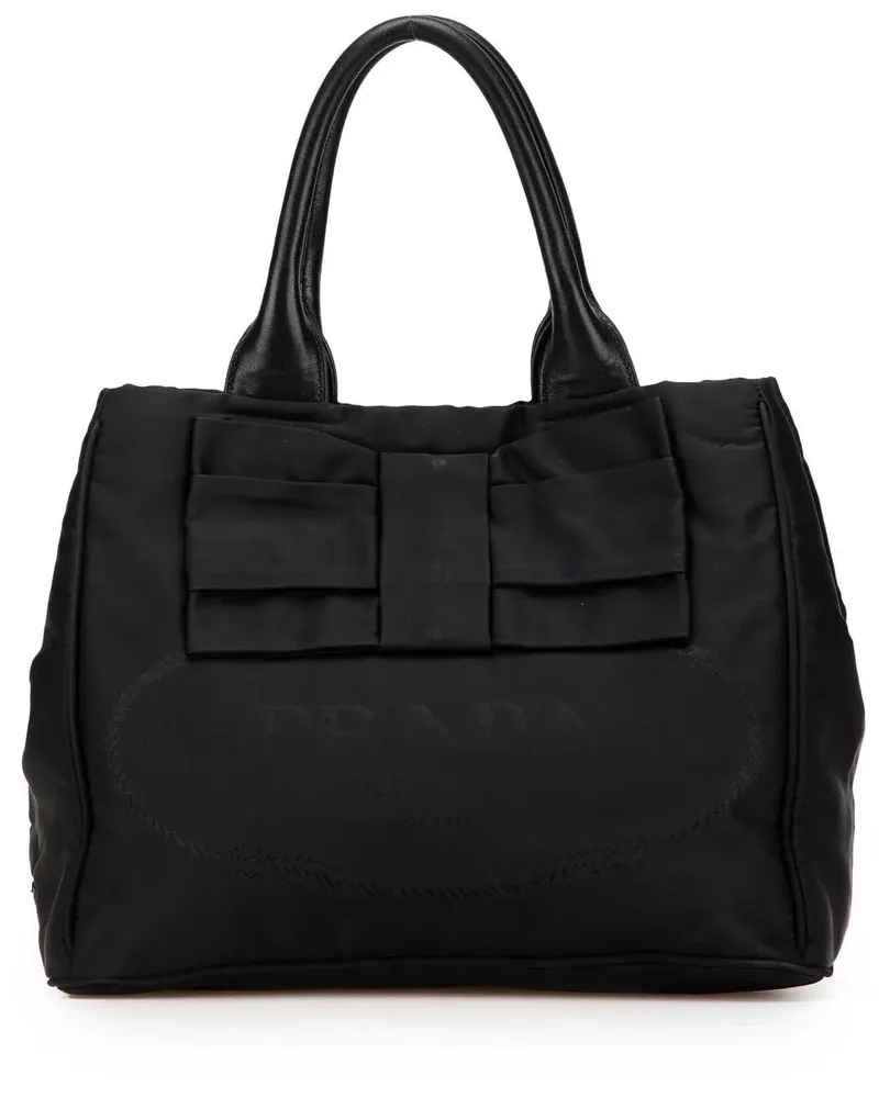 Prada Hobo Bags 2013-2024 Tessuto Canapa Logo Bow Satchel schwarz Schwarz