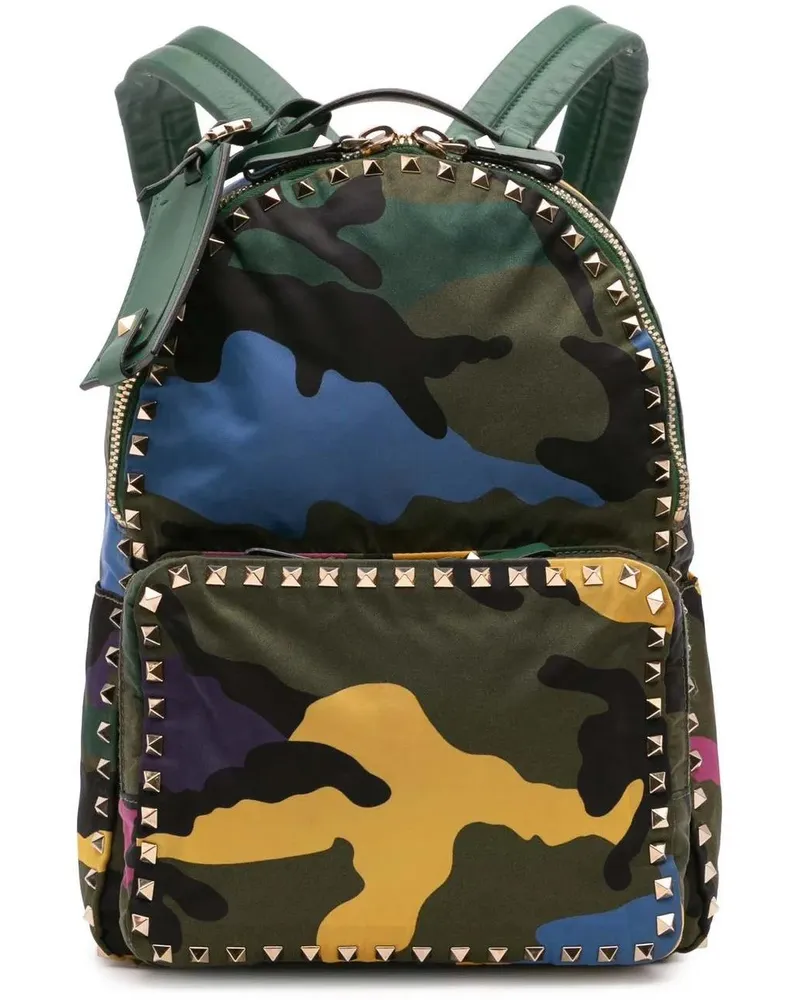 Valentino Garavani Rucksäcke Printed Nylon Camouflage Rockstud Backpack grün Grün