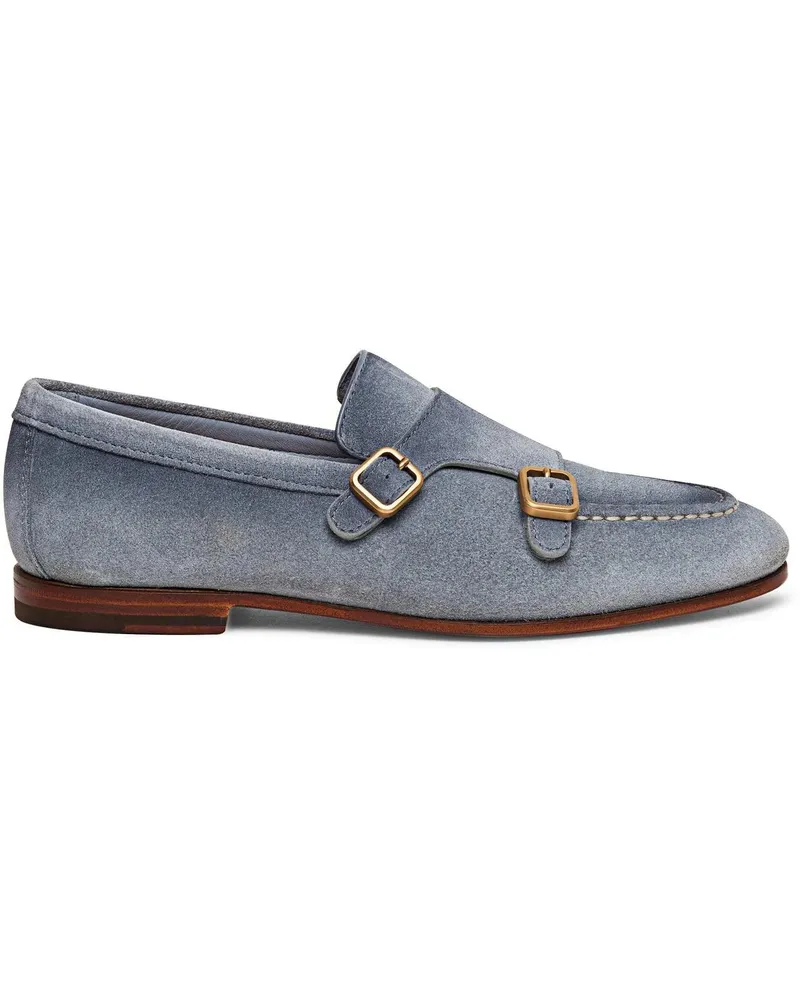Santoni Men's suede doublebuckle loafer weiß Weiß