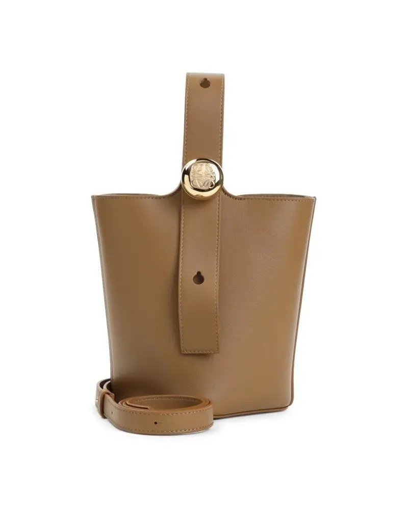Loewe Beuteltaschen Brown Calf Leather Pebble Mini Bucket Bag braun Braun