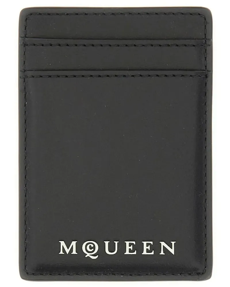 Alexander McQueen Portemonnaies Magnetic Card Holder With Logo schwarz Schwarz
