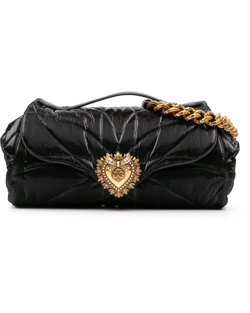 Dolce & Gabbana Hobo Bags 2000-2024 Quilted Nylon Devotion Satchel schwarz Schwarz
