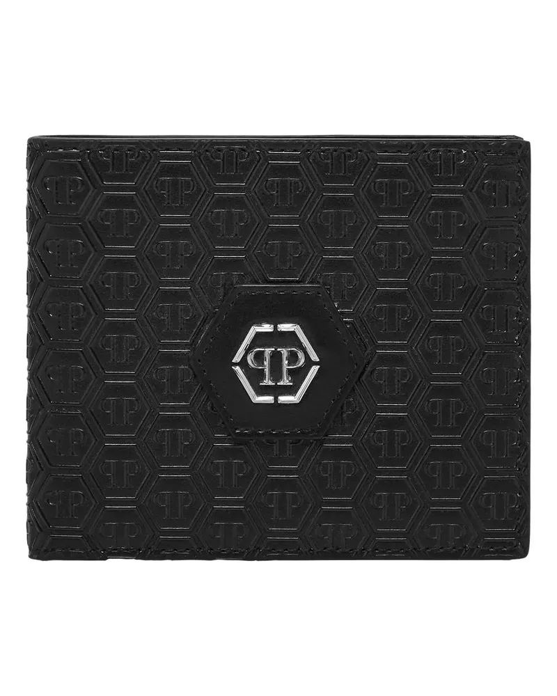 Philipp Plein Portemonnaies Nappa Leather Wallet Monogram Hexagon schwarz Schwarz