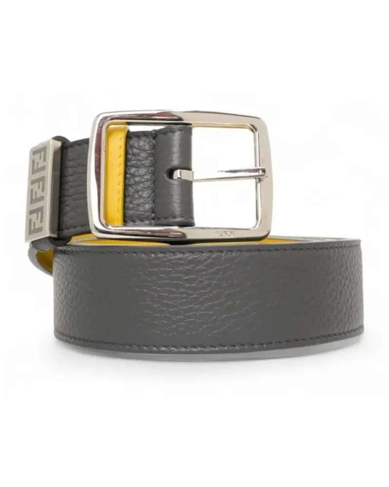 Fendi Gürtel Gray Grained Leather Belt grau Grau