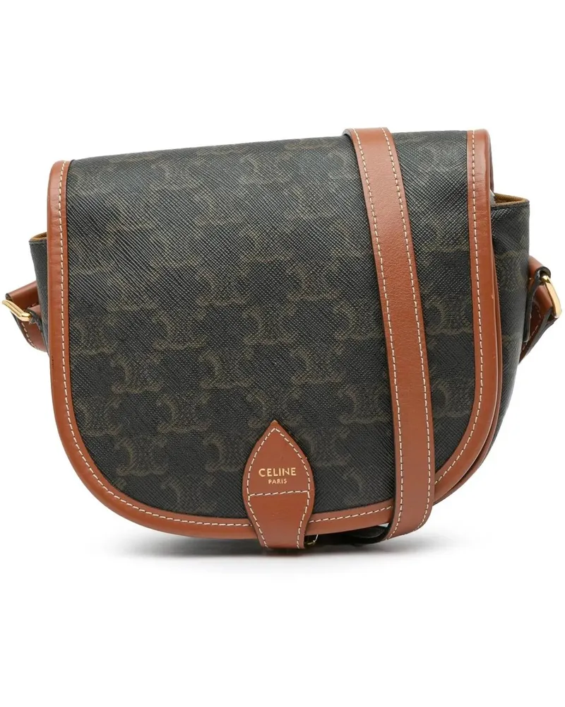 Celine Hobo Bags 2020 Medium Triomphe Coated Canvas Folco Crossbody braun Braun