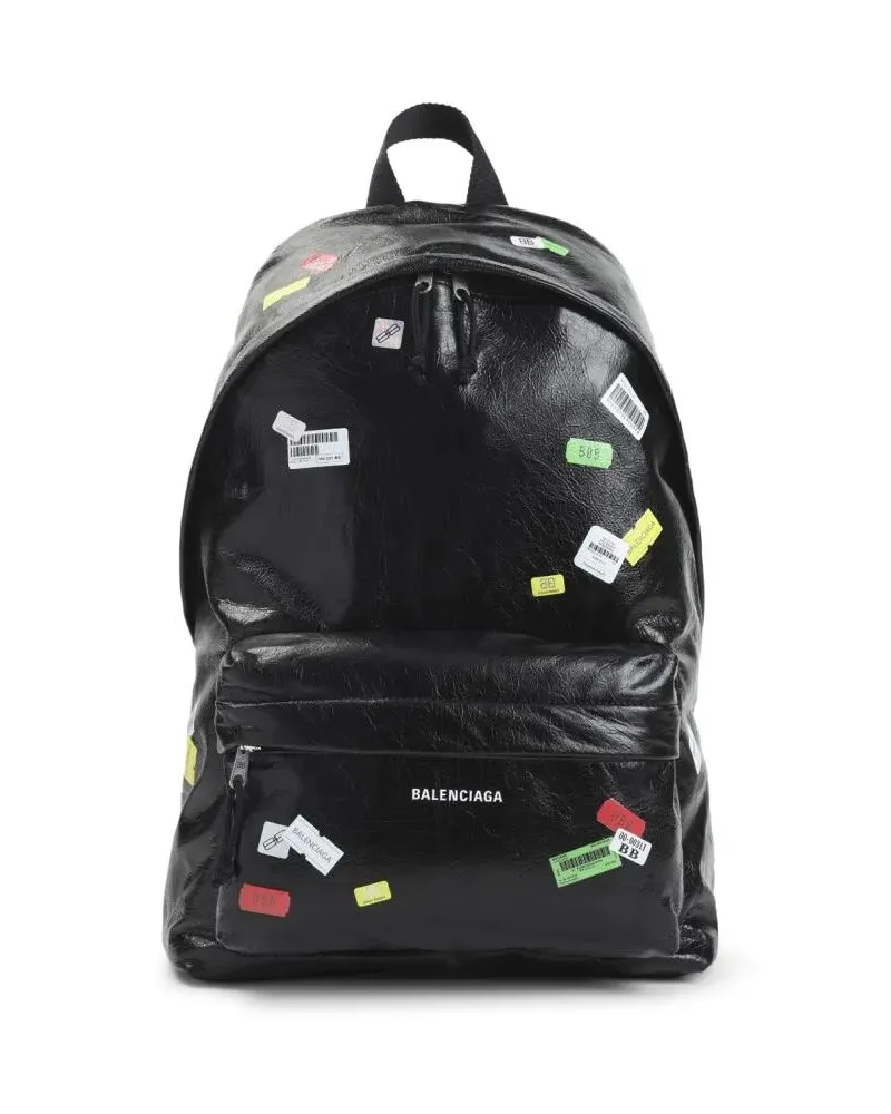 Balenciaga Rucksäcke Black Leather Backpack With Playful Patch Embellis schwarz Schwarz