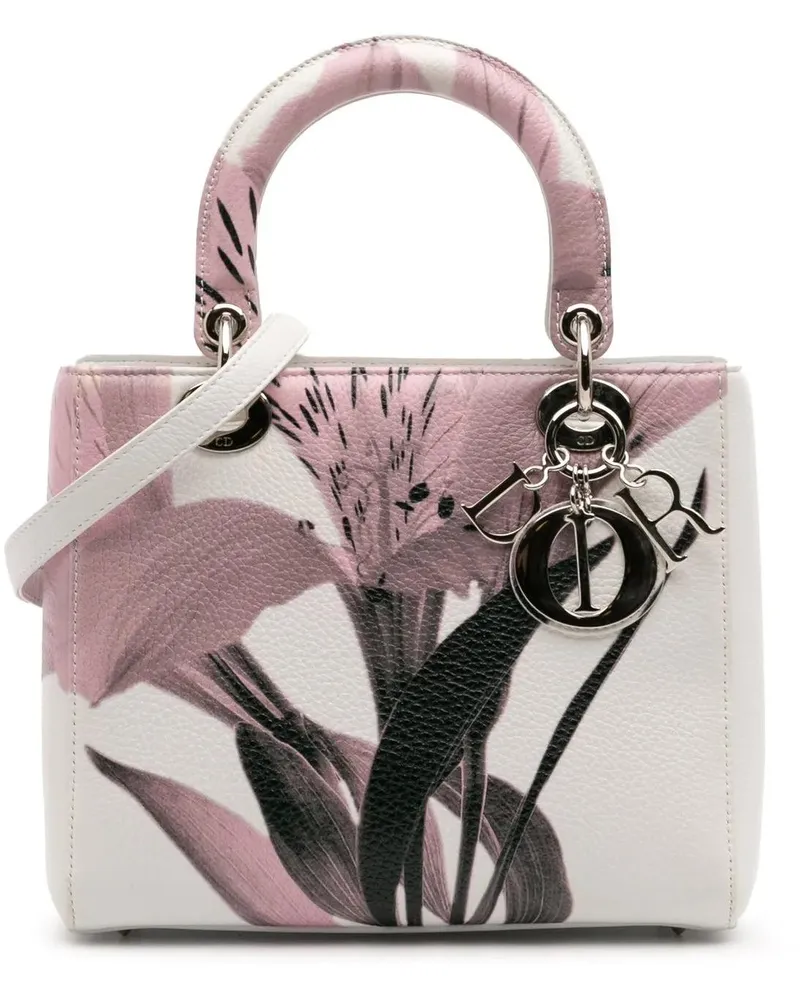Dior Hobo Bags Medium Deerskin Floral Printed Lady Dior weiß Weiß