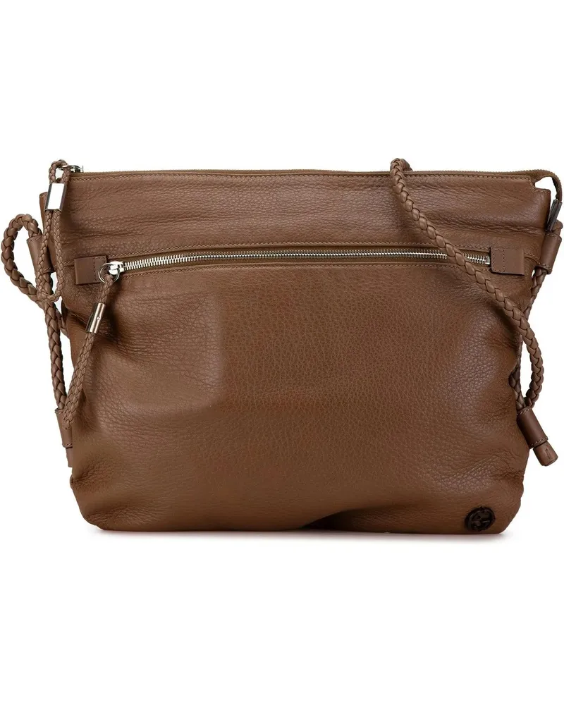 Gucci Hobo Bags 2000-2015 Medium Leather Interlocking G Braided St braun Braun