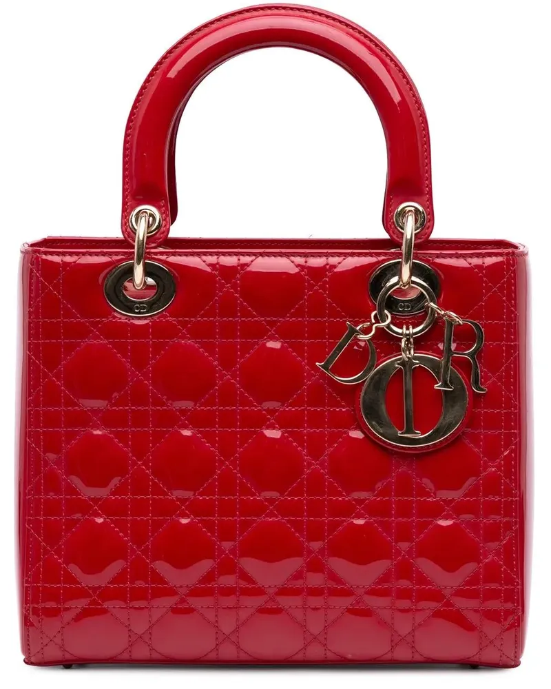 Dior Hobo Bags 2017 Medium Patent Cannage Lady Dior rot Rot