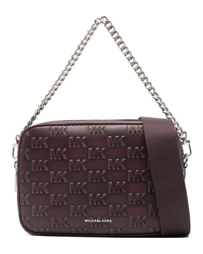 Michael Kors Hobo Bags Burgundy Logo-Embossed Lamb Leather Shoulder Bag schwarz Schwarz