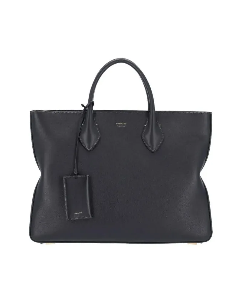 Ferragamo Shopper & Totes Large Black Calfskin Leather Tote Bag With Removab schwarz Schwarz