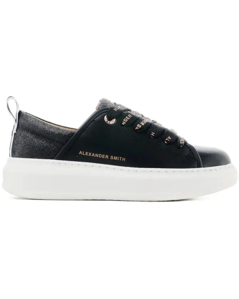 Alexander Smith Low-Top Sneaker Black Vegan Sneakers With Black Glitter Spur weiß Weiß