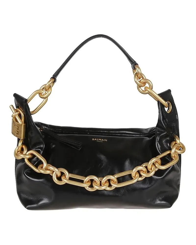 Balmain Hobo Bags Medium Calfskin Sync Shoulder Bag With Double Chai schwarz Schwarz