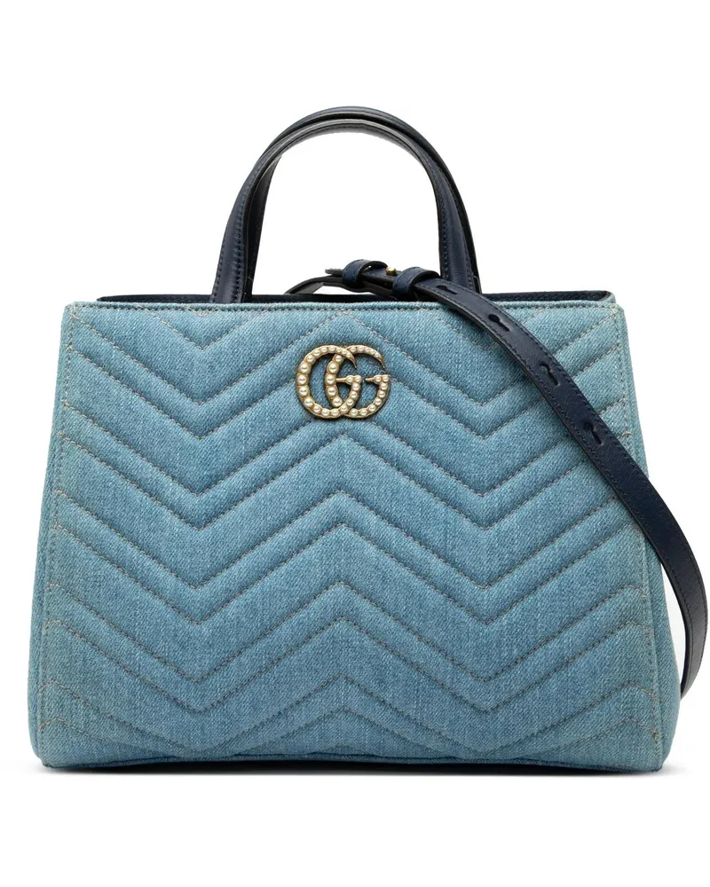 Gucci Hobo Bags Small GG Marmont Matelasse Denim Pearly Satchel blau Blau