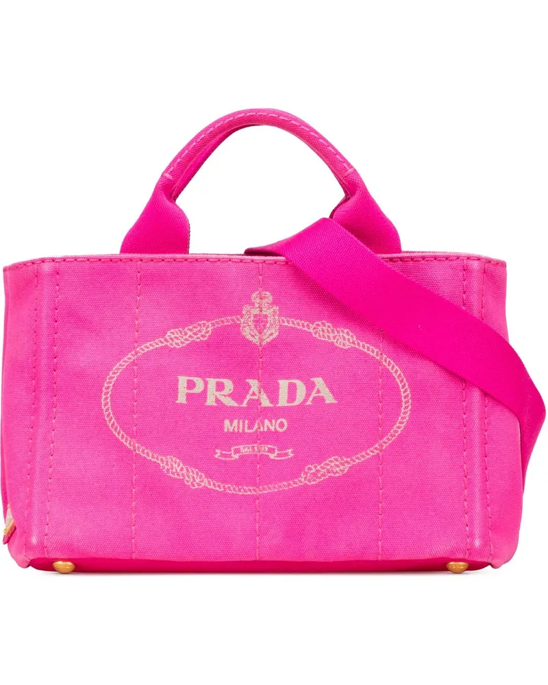 Prada Hobo Bags Small Canvas Canapa Logo Satchel rosa Gold