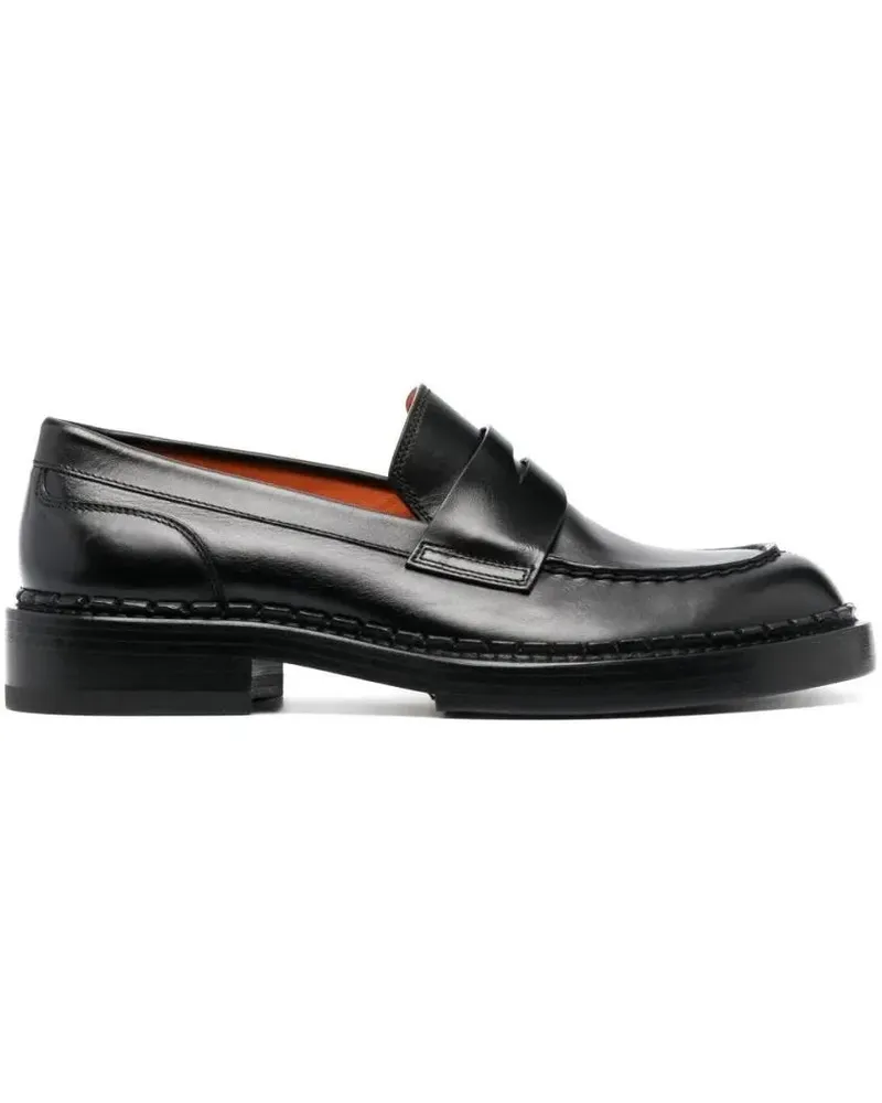 Santoni Sleek Black Leather Loafers With Refined Stitching schwarz Schwarz
