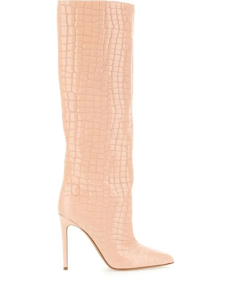Paris Texas Stiefel Knee-High Leather Boots With Glossy Crocodile Fini pink Rosa