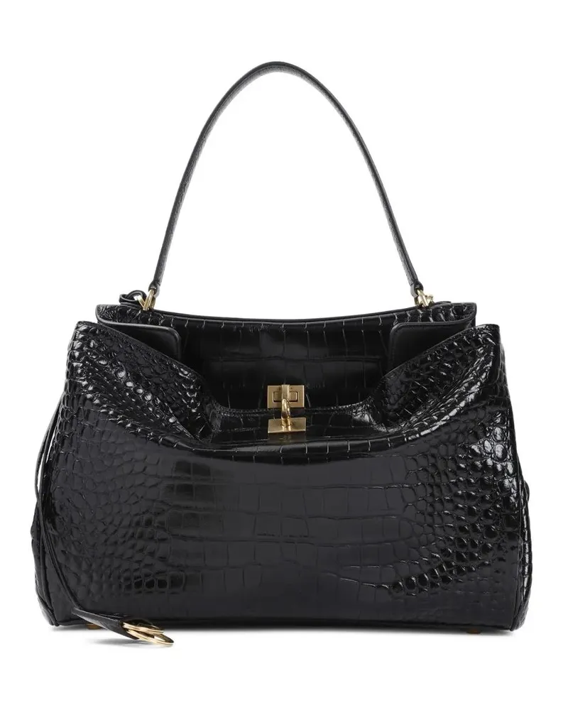 Balenciaga Hobo Bags Crocodile-Embossed Calf Leather Shoulder Bag schwarz Schwarz