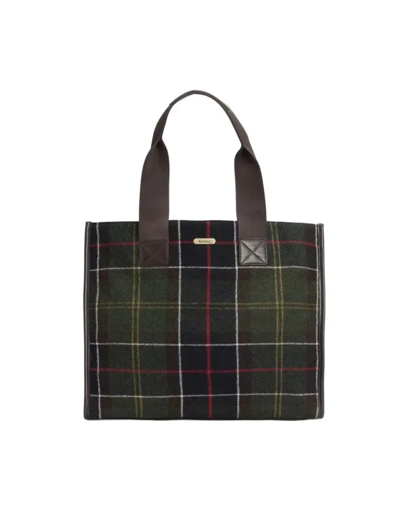 Barbour Shopper & Totes Rectangular Tartan Tote Bag With Dark Brown Trim schwarz Schwarz