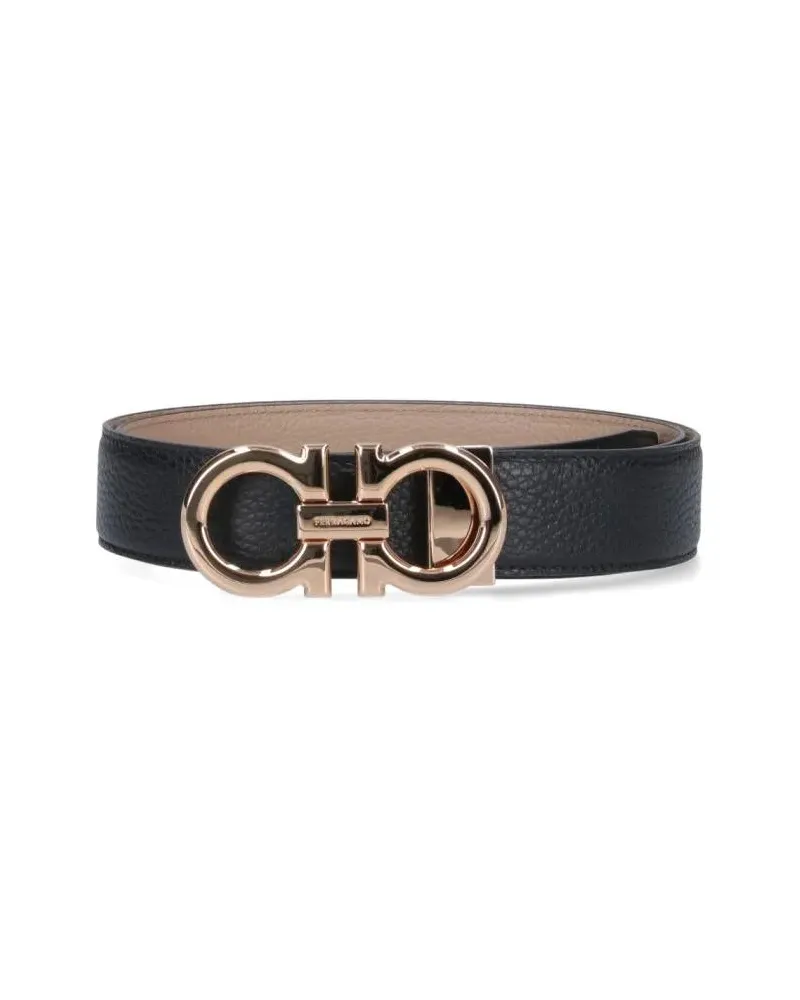 Ferragamo Gürtel "Gancini" Reversible Belt Black schwarz Schwarz