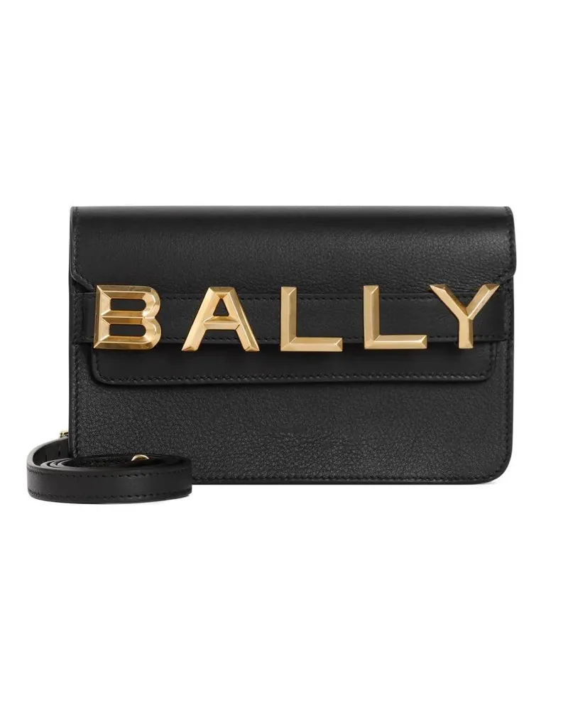 Bally Hobo Bags Logo Crossbody Vernice Black Grained Calf Leather schwarz Schwarz