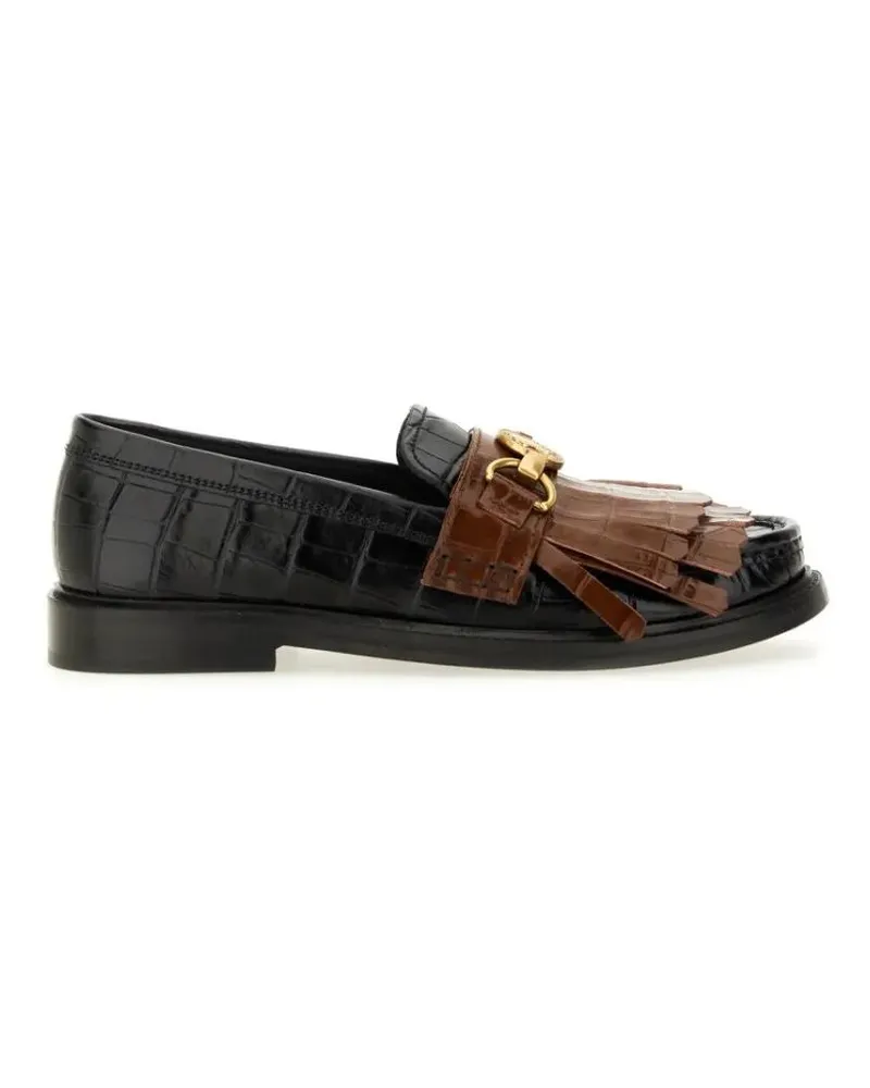 Moschino Crocodile-Embossed Leather Moccasin schwarz Schwarz