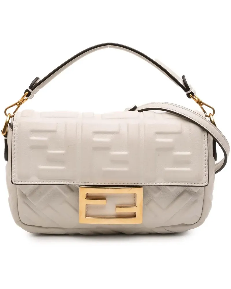 Fendi Hobo Bags Mini Zucca Embossed Leather Baguette Satchel weiß Weiß