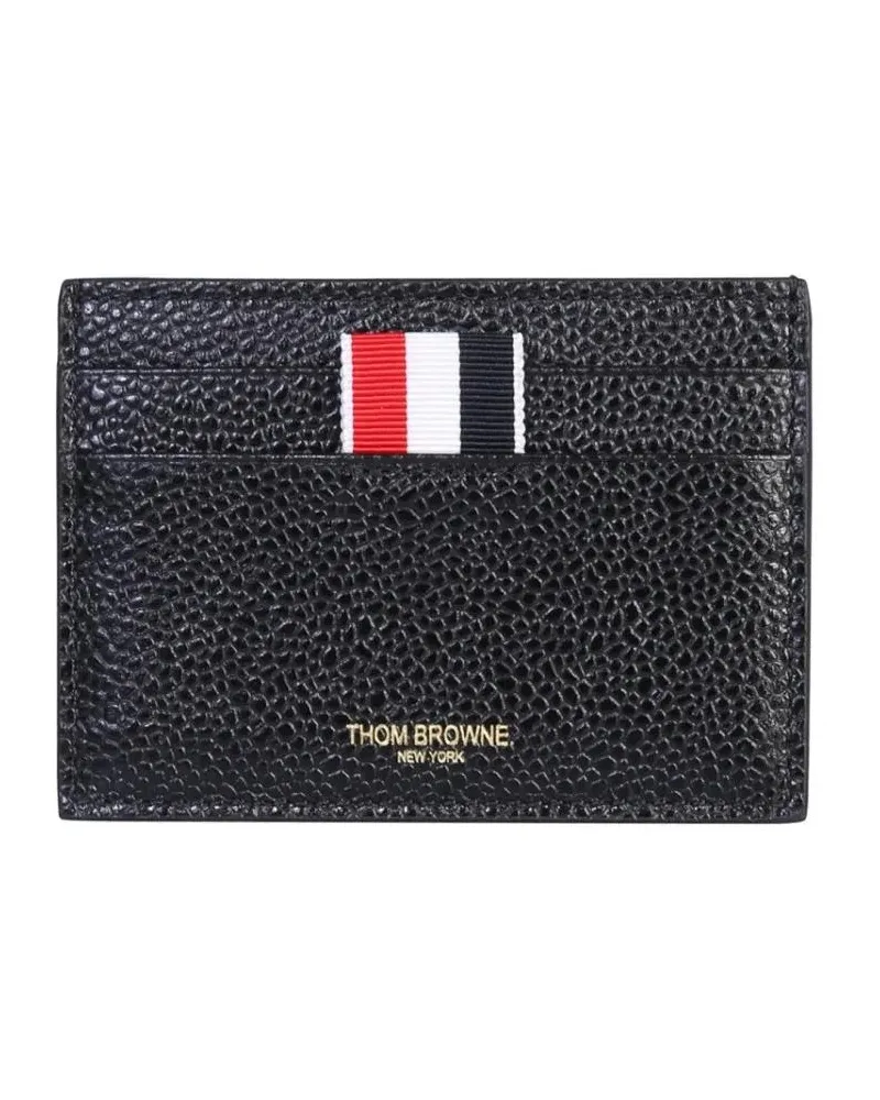 Thom Browne Portemonnaie Textured Calfskin Leather Cardholder With Logo Det schwarz Schwarz
