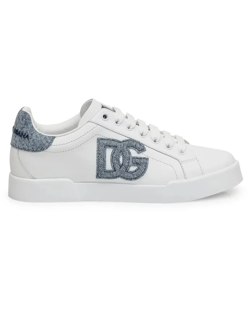 Dolce & Gabbana Low-Top Sneaker Leather Sneakers With Denim Accents weiß Weiß