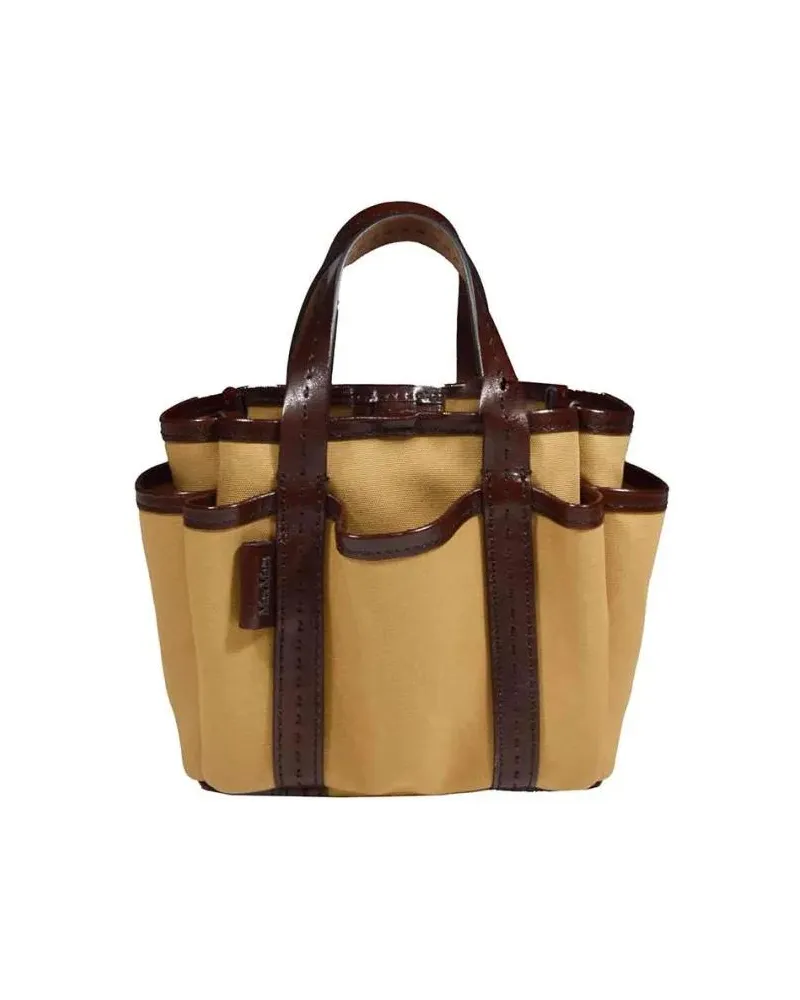 Max Mara Shopper & Totes Leather Cotton Canvas Giardiniera Mini Handbag braun Braun