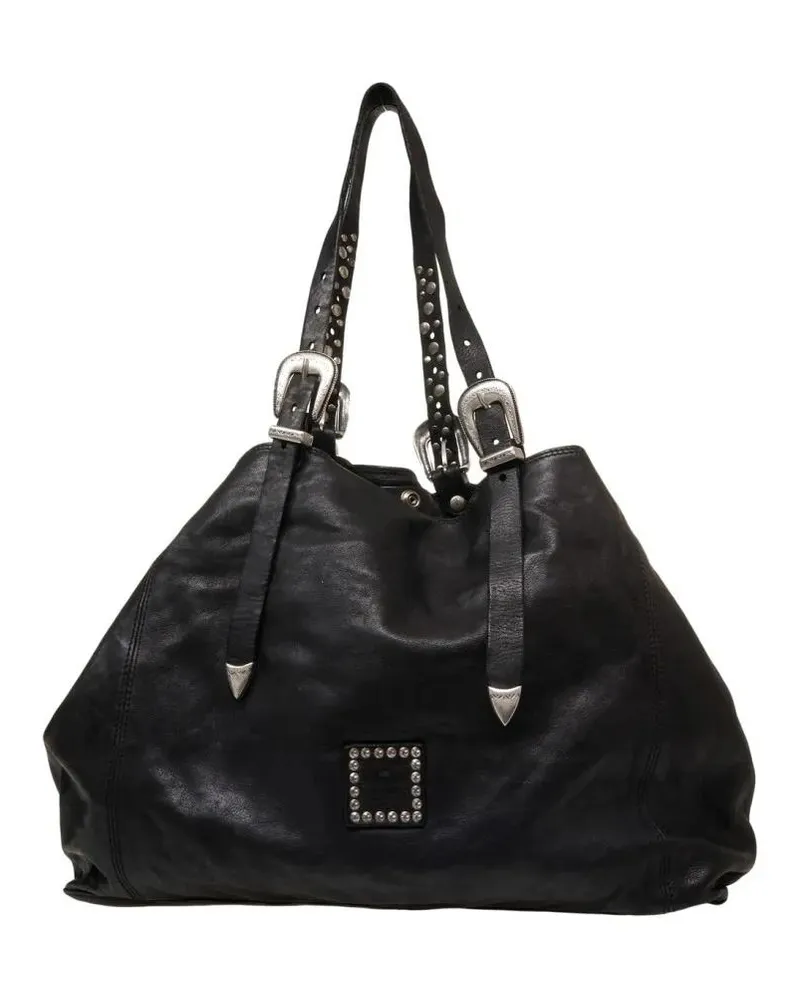 Campomaggi Hobo Bags Spacious Black Leather Handbag With Studded Detail schwarz Schwarz
