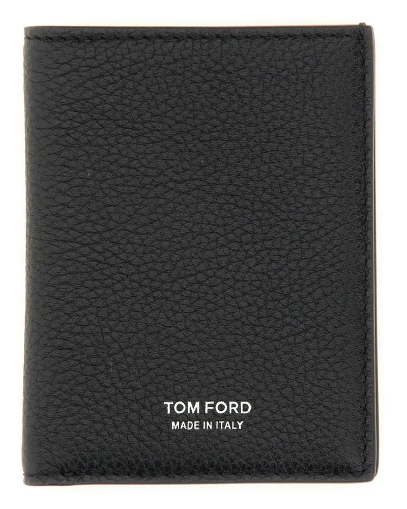Tom Ford Portemonnaies Textured Calf Leather T Line Portfolio schwarz Schwarz