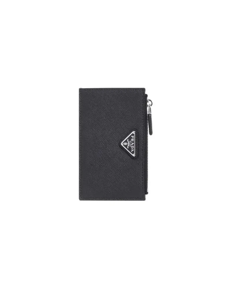 Prada Portemonnaies Textured Black Calf Leather Credit Card Case grau Grau
