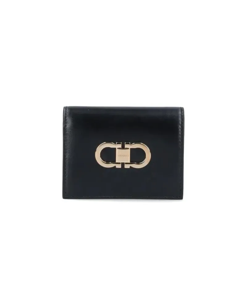 Ferragamo Portemonnaie Compact Black Wallet With Gold-Tone Clasp schwarz Schwarz