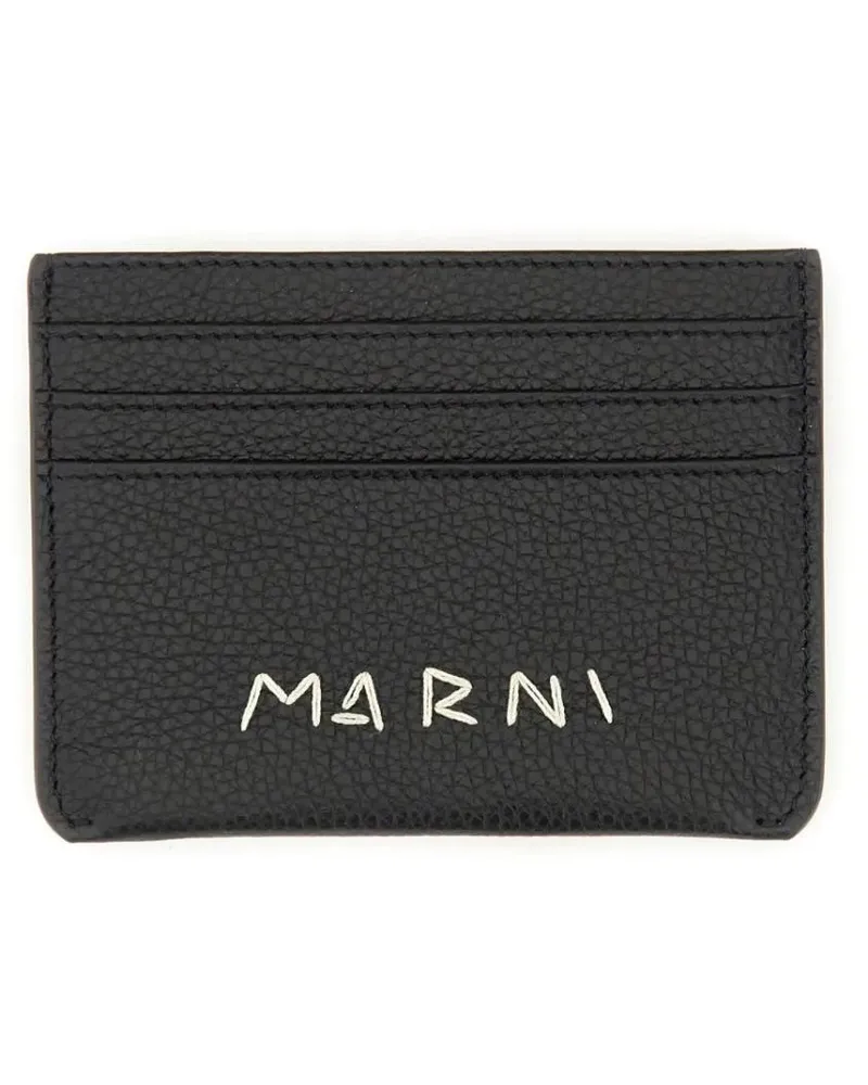 Marni Portemonnaies Card Holder With Logo Mending schwarz Schwarz
