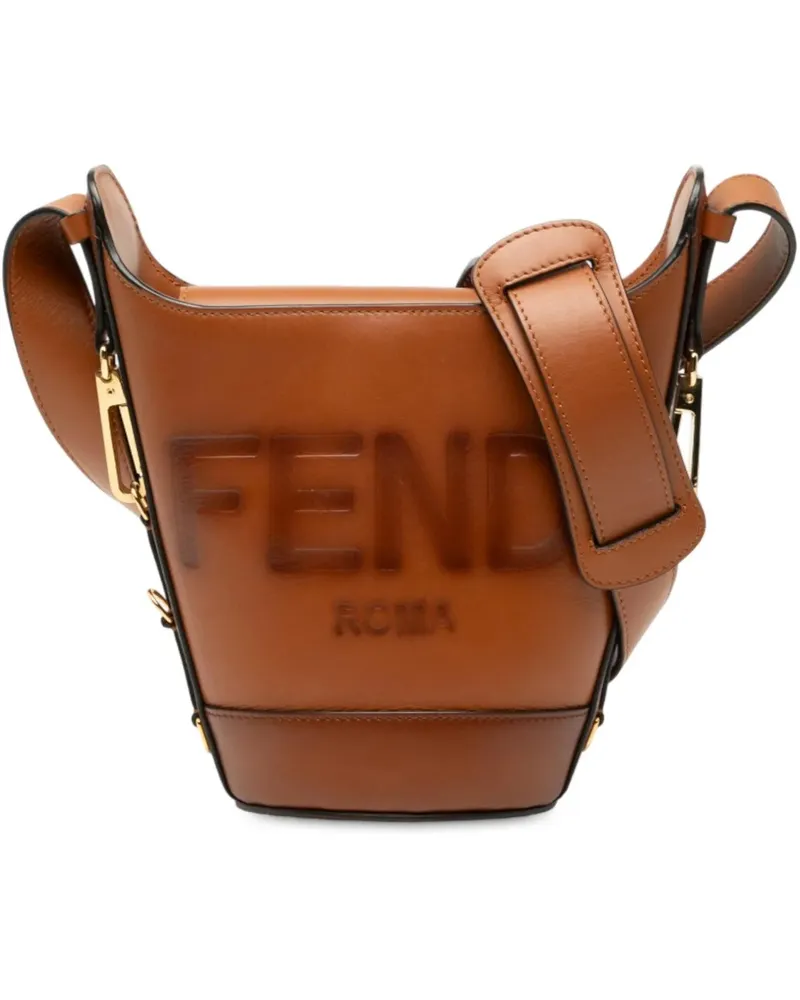 Fendi Hobo Bags Leather Debossed Logo Bucket Bag braun Braun