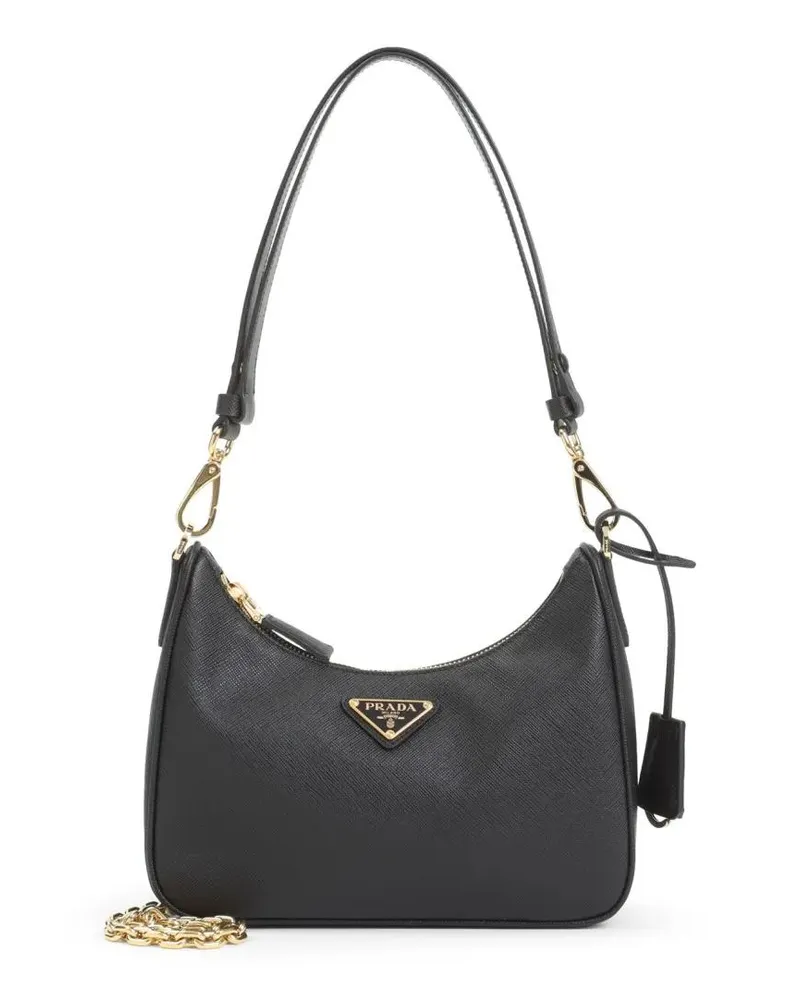 Prada Hobo Bags Textured Calf Leather Shoulder Bag schwarz Schwarz