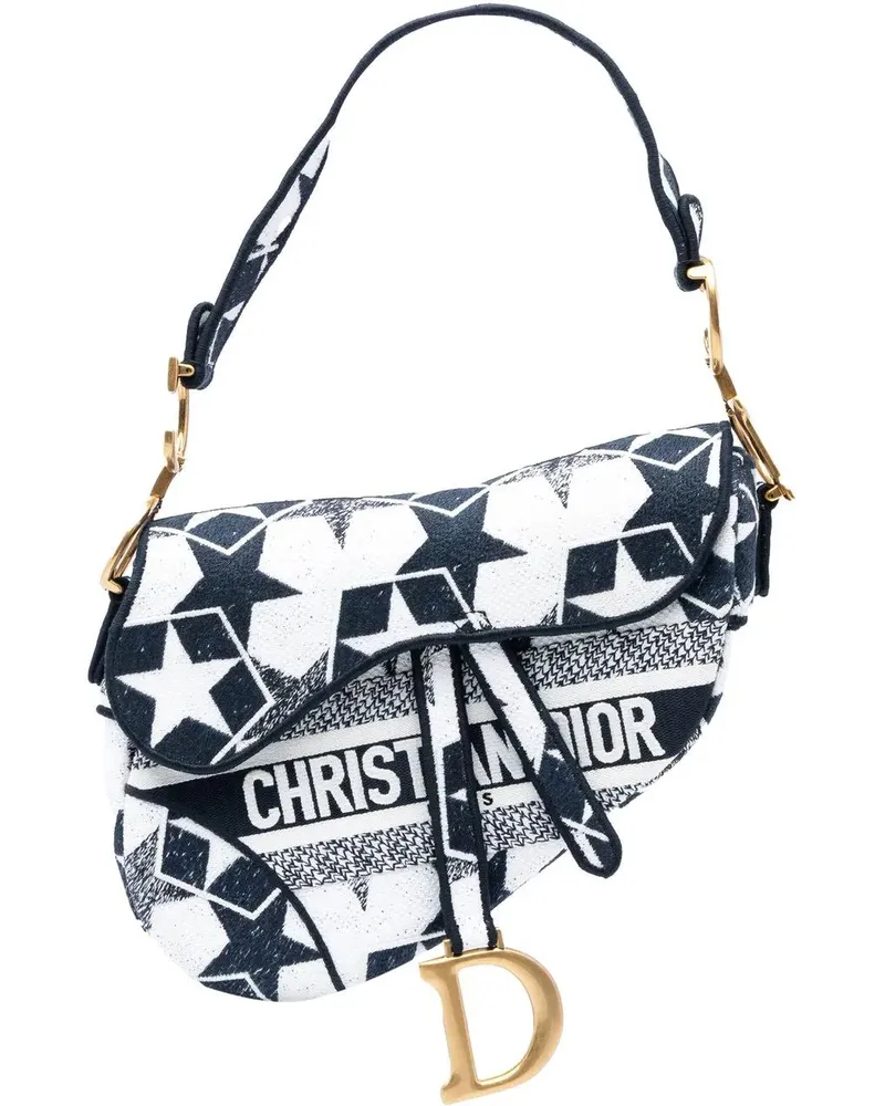 Dior Hobo Bags Embroidered Canvas Stars Saddle Bag weiß Weiß