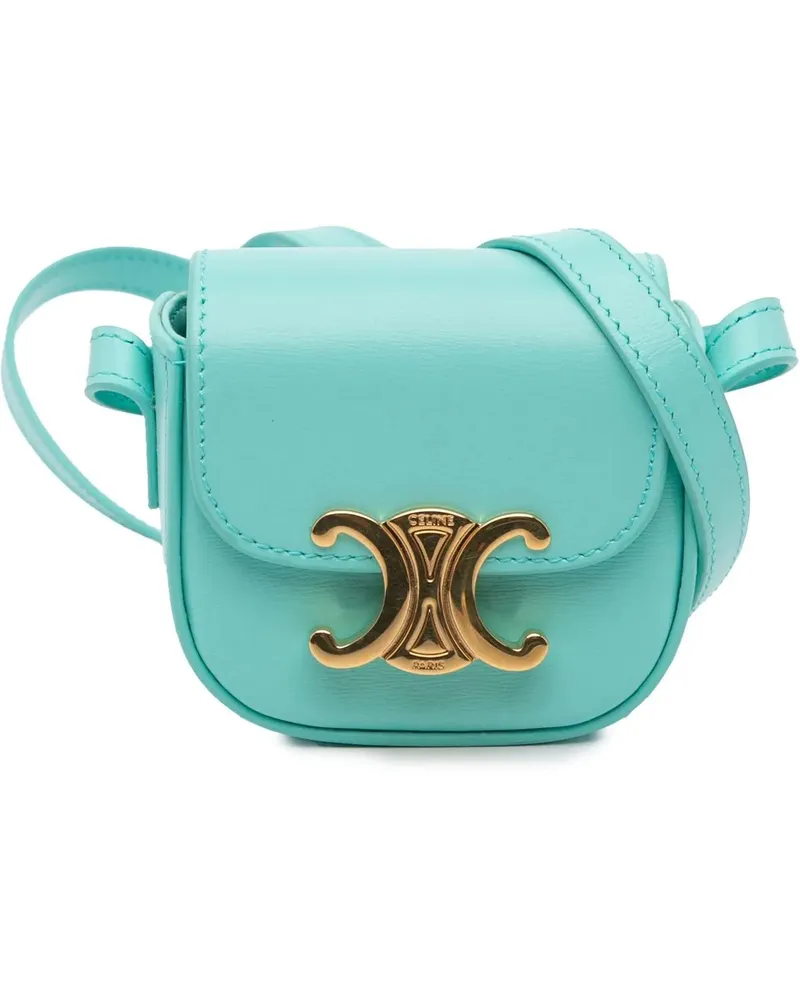 Celine Hobo Bags 2021 Mini Shiny Calfskin Triomphe Crossbody blau Blau
