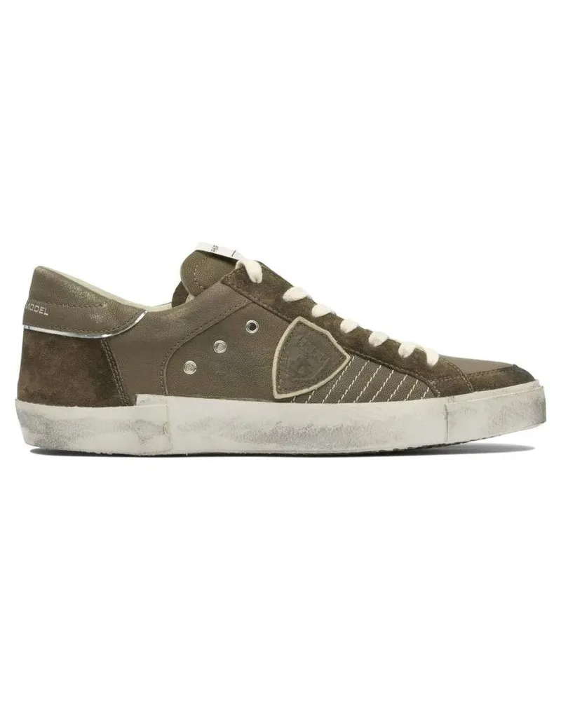 Philippe Model Low-Top Sneaker Distressed Olive Green Leather And Suede Sneakers grün Grün