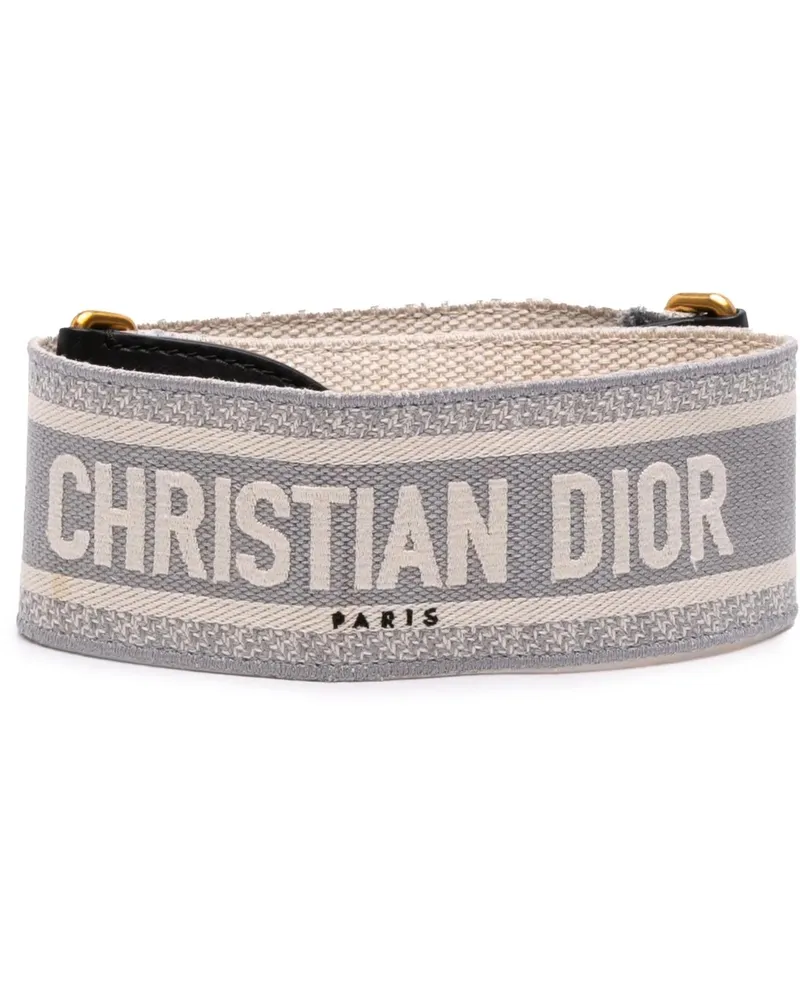 Dior Hobo Bags Embroidered Canvas Logo Bag Strap grau Grau